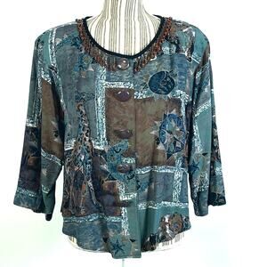 Vintage Platinum by Dorothy Schoelen Beaded Neck Aztec Giraffe Top Size Medium